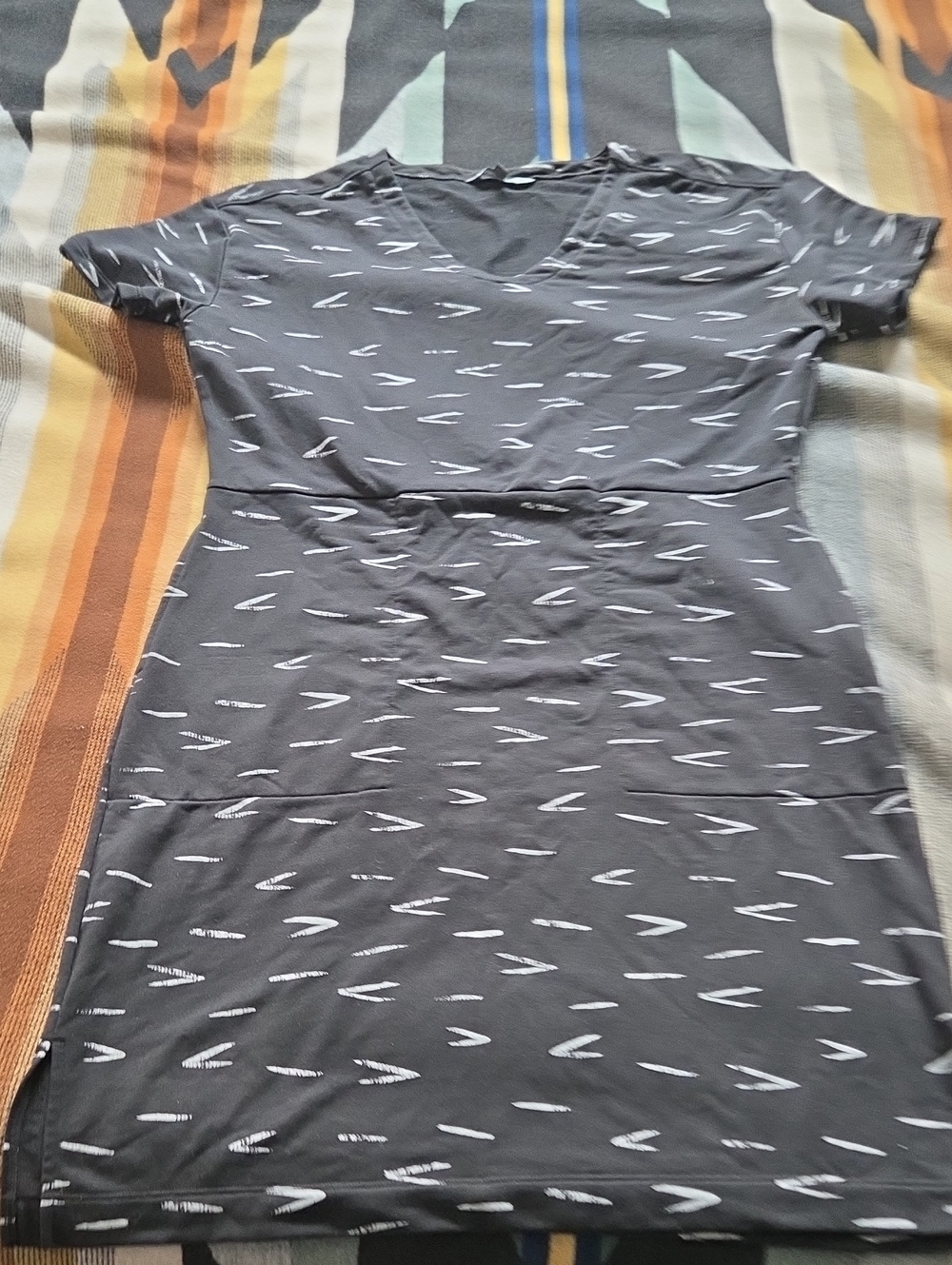 Title Nine Black Midi Dress with White Abstract Dash Print